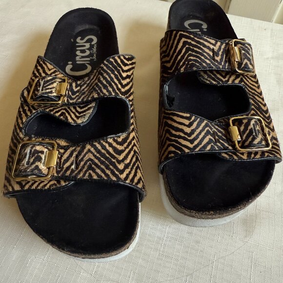 Circus by Sam Edelman Animal Tiger Print Calf Hair Platform Sandals sz 7 - Picture 7 of 9